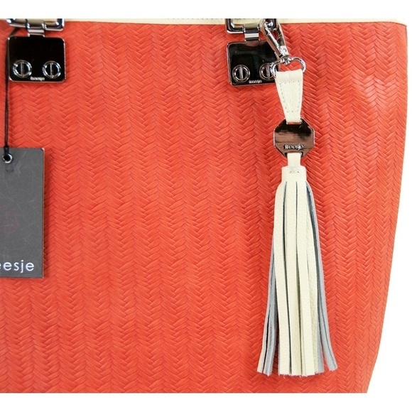 Treesje Orange Woven Leather Oranzer Tote Bag - Picture 3 of 6